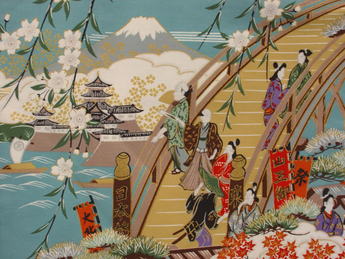Damen Kimono Ukiyoe türkis