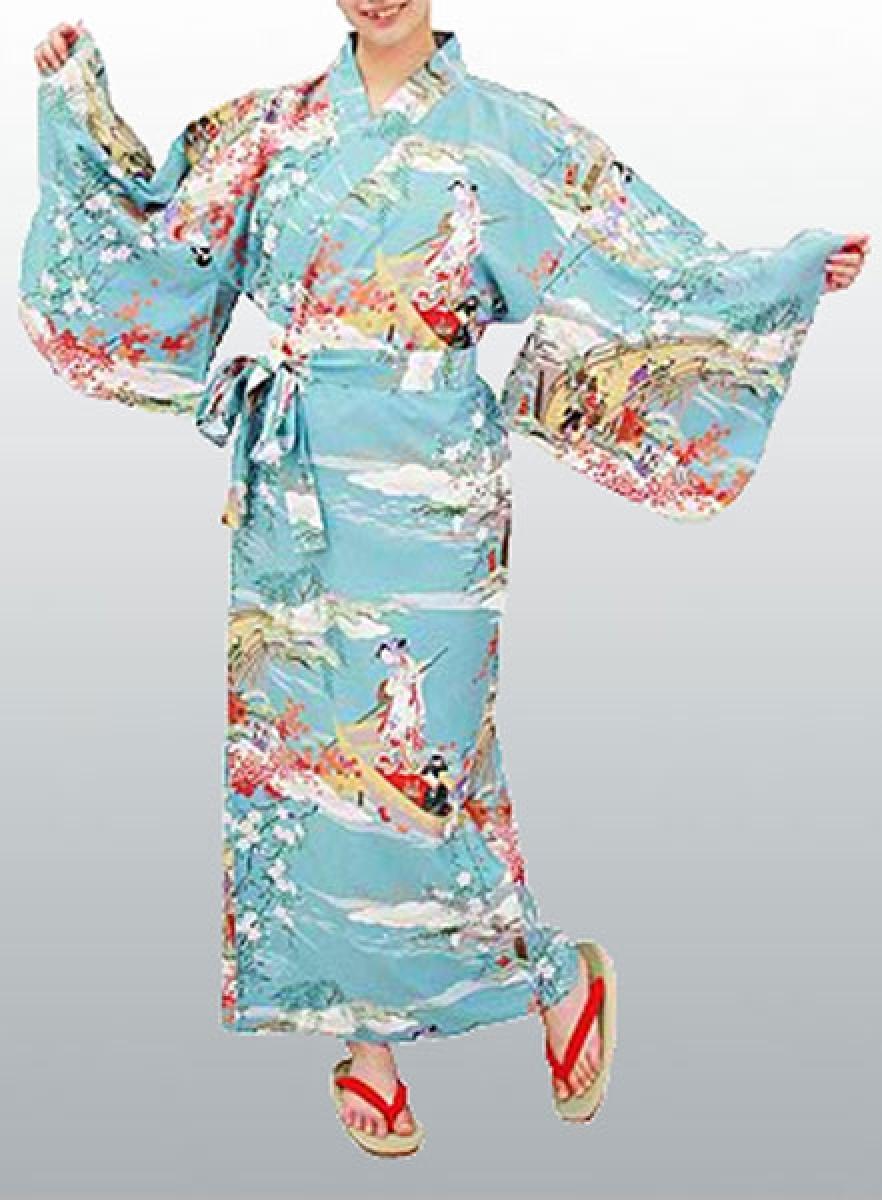 Damen Kimono Ukiyoe türkis