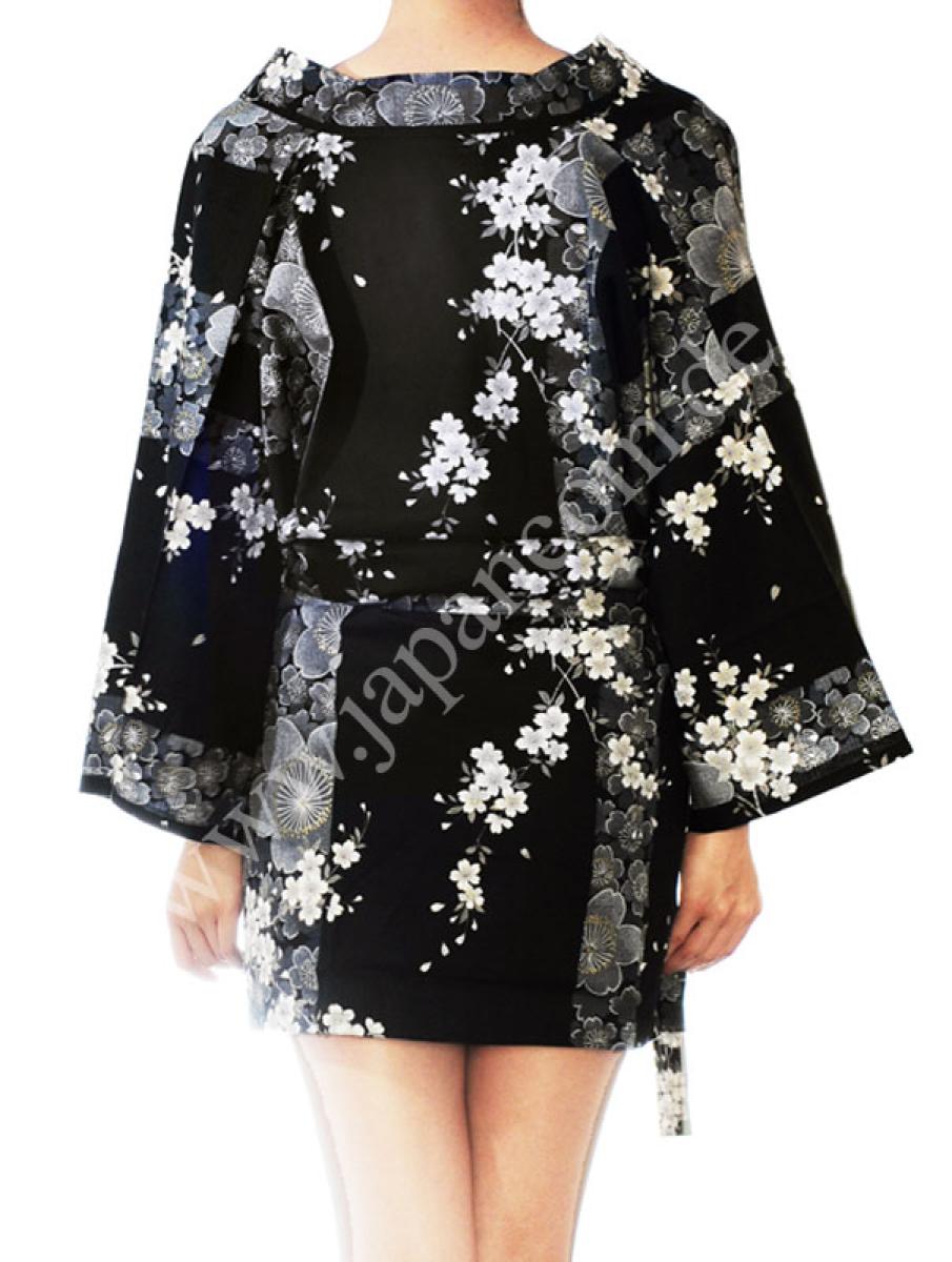 Kimono Sakura (Kirschblüte) schwarz, kurz