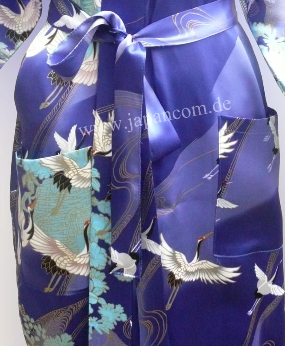 Kimono Seide Tsuru blau kurz