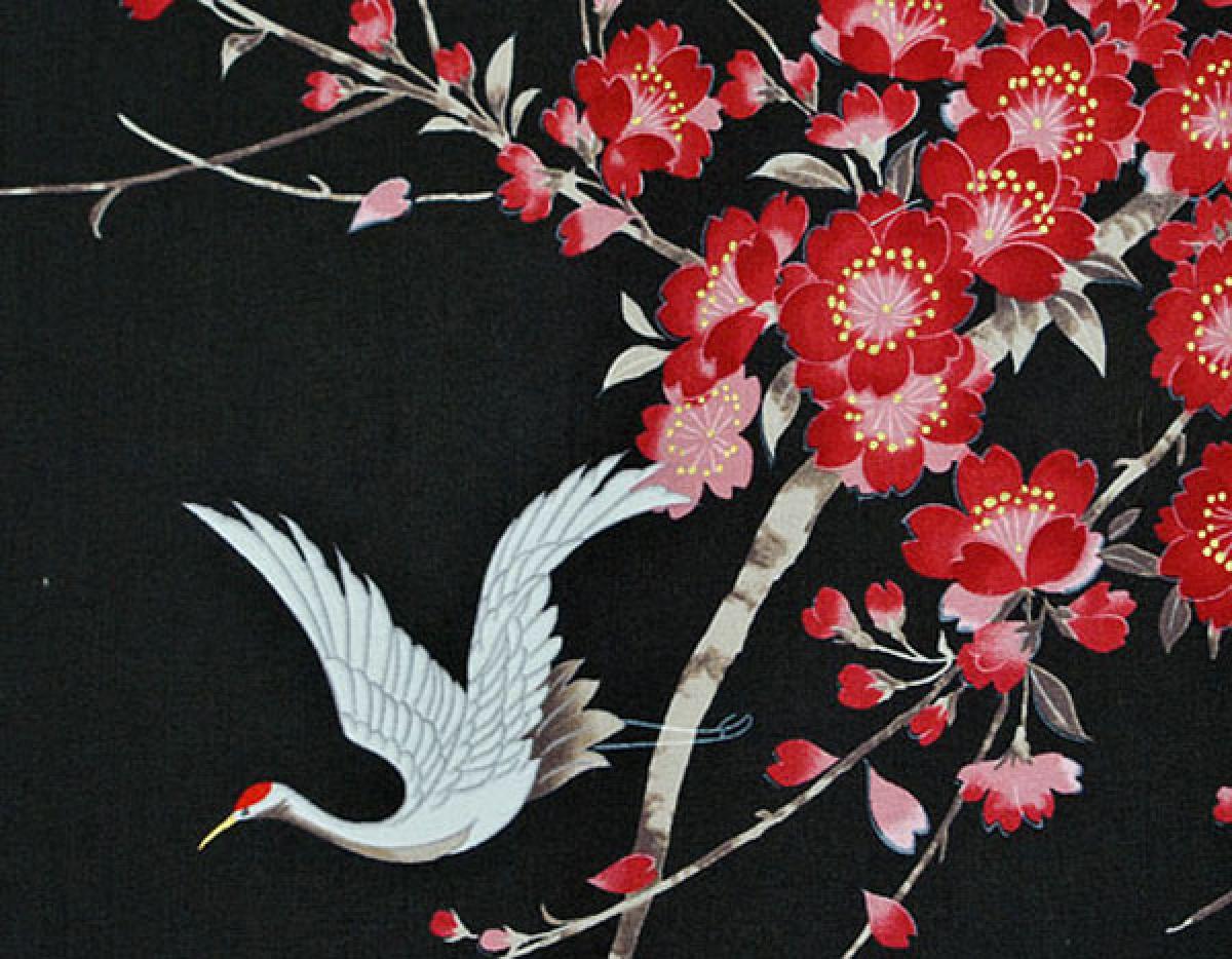 Happi Kimono Cherry Blossom schwarz kurz