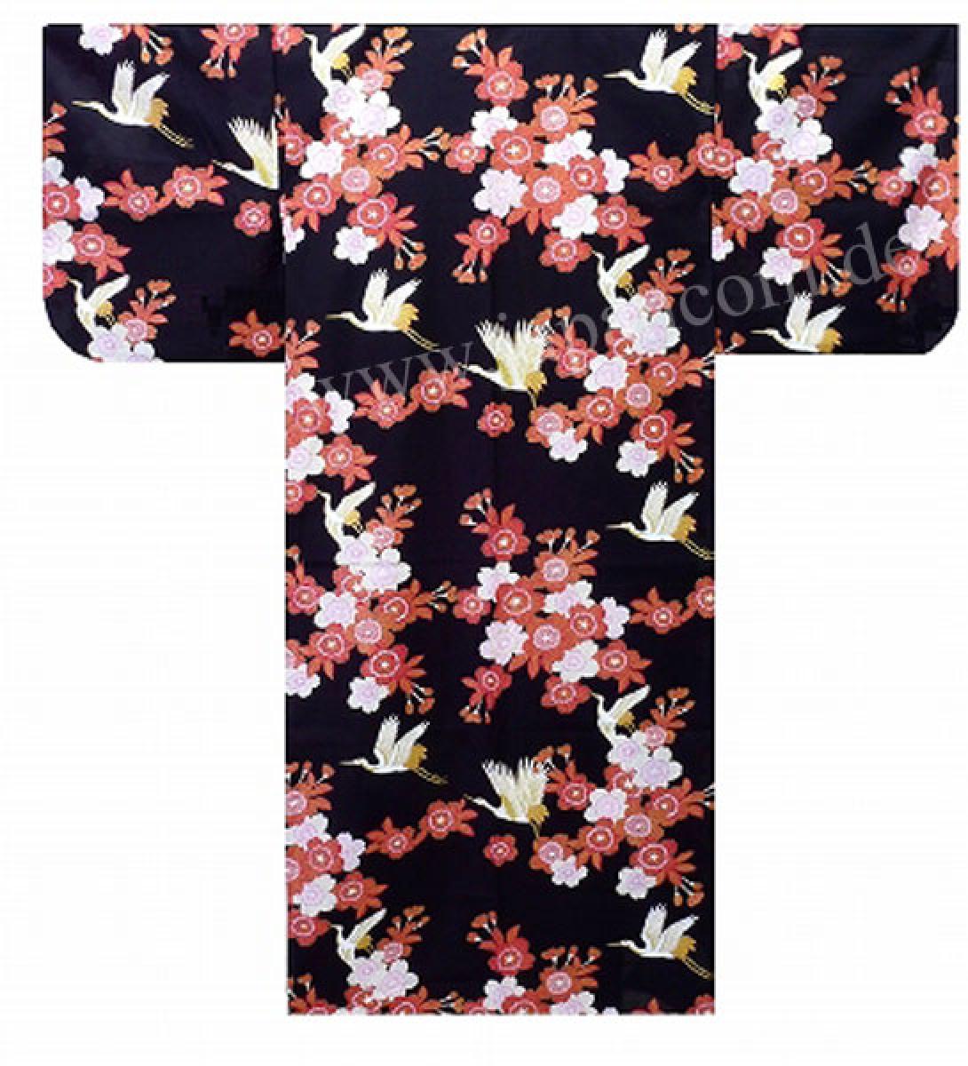Kimono Kirschblüten & Kraniche schwarz Gr.S