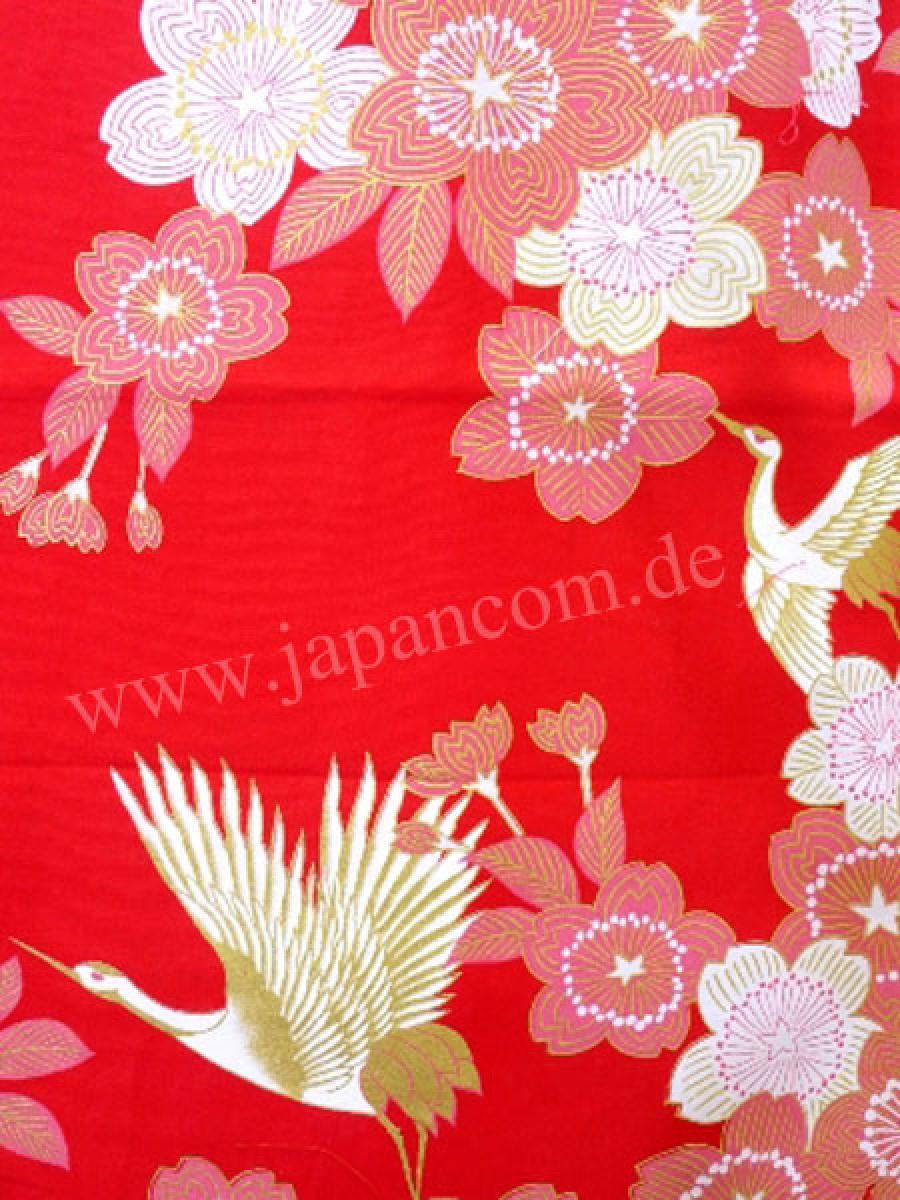 Kimono Kirschblüten & Kraniche rot Gr.S