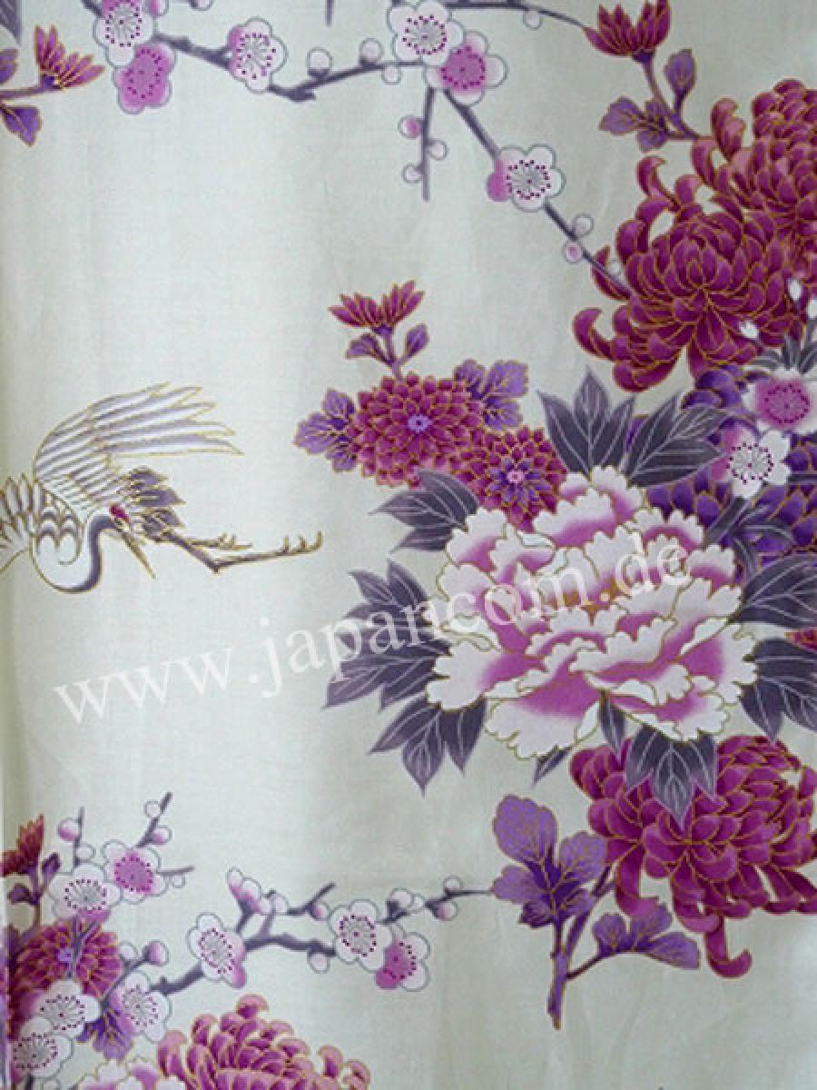 Kimono Fliegender Kranich weiß kurz Baumwollsatin
