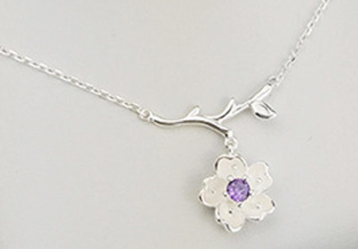 Silber Ring Kirschblüte mit lila Zirkonia