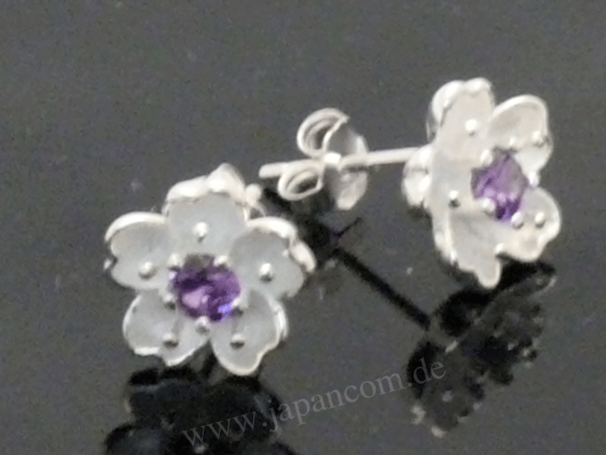 Silber Ring Kirschblüte mit lila Zirkonia