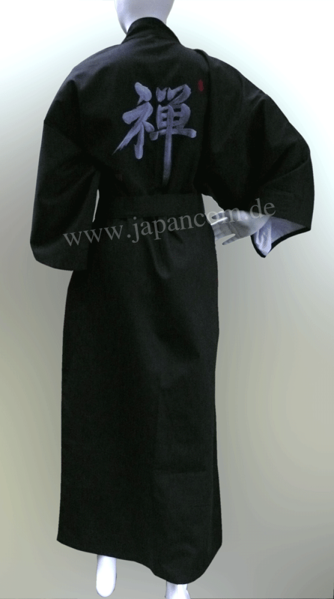Kimono Bademantel Zen 150 cm gefüttert schwarz