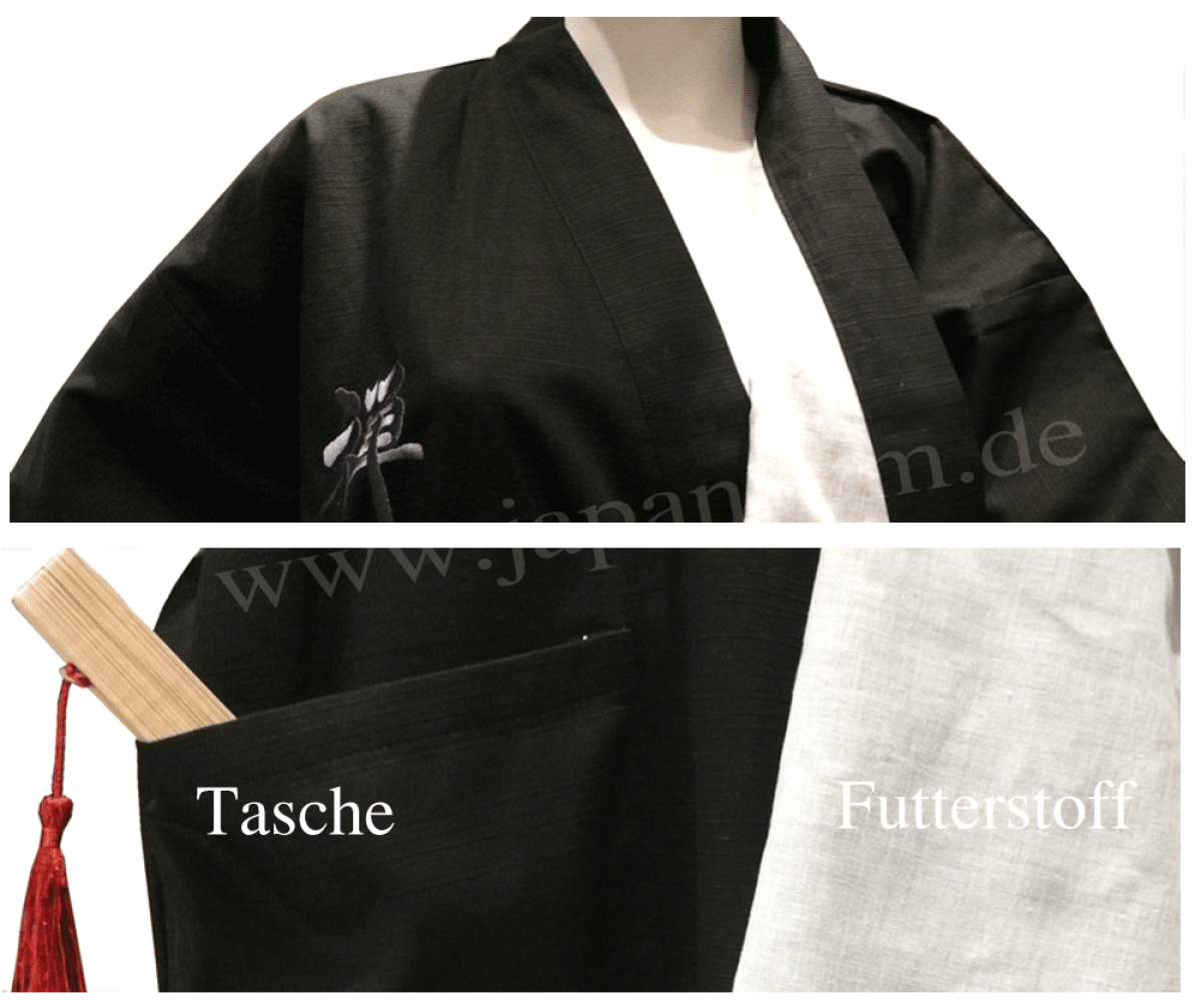 Kimono Bademantel Zen 150 cm gefüttert schwarz