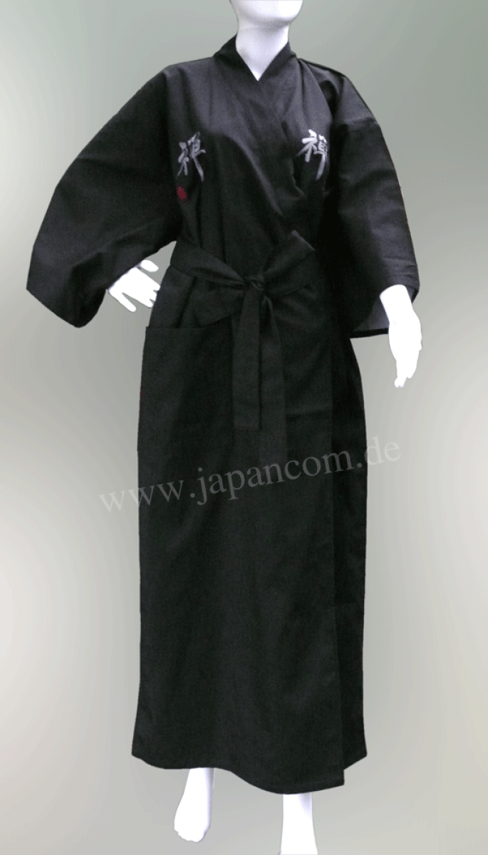 Kimono Bademantel Zen 150 cm gefüttert schwarz