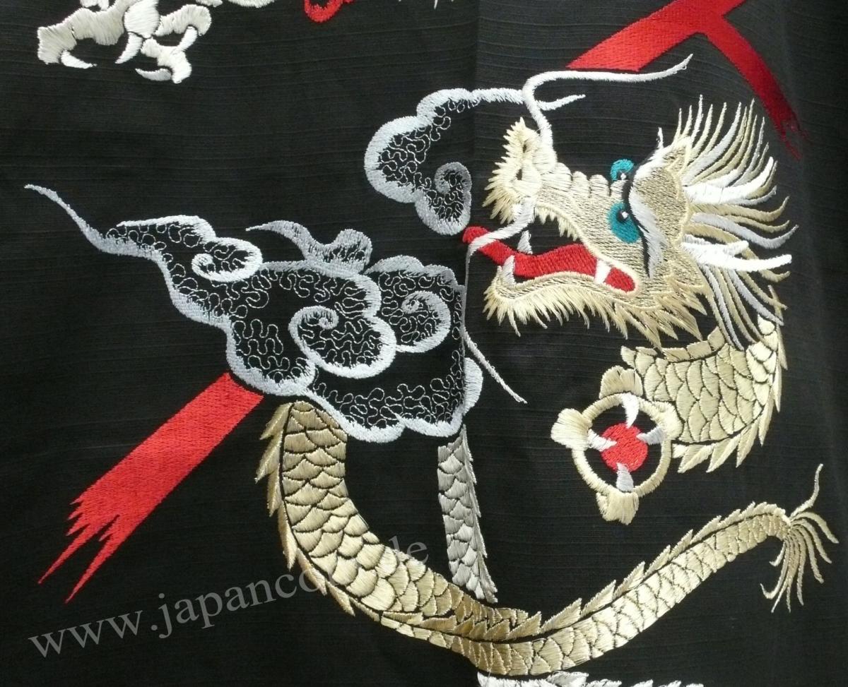 Herren Kimono Drachen Tsumugi schwarz