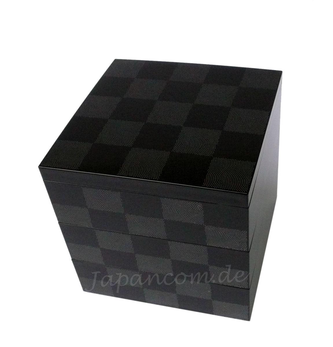 Etagendose Schachbrettmuster schwarz Lack