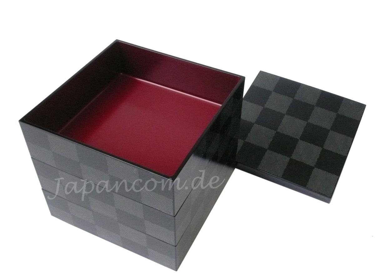 Etagendose Schachbrettmuster schwarz Lack