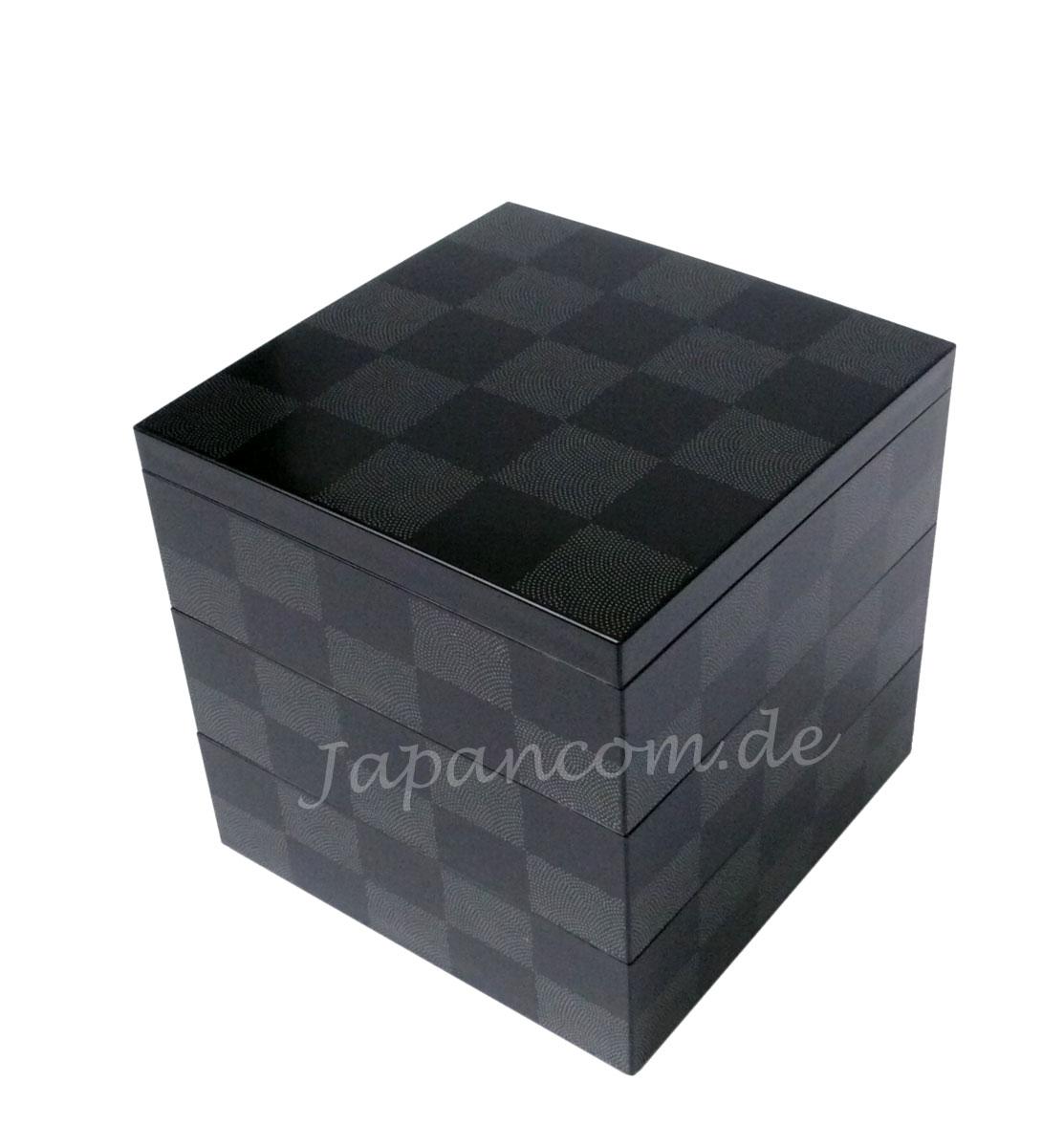 Etagendose Schachbrettmuster schwarz Lack