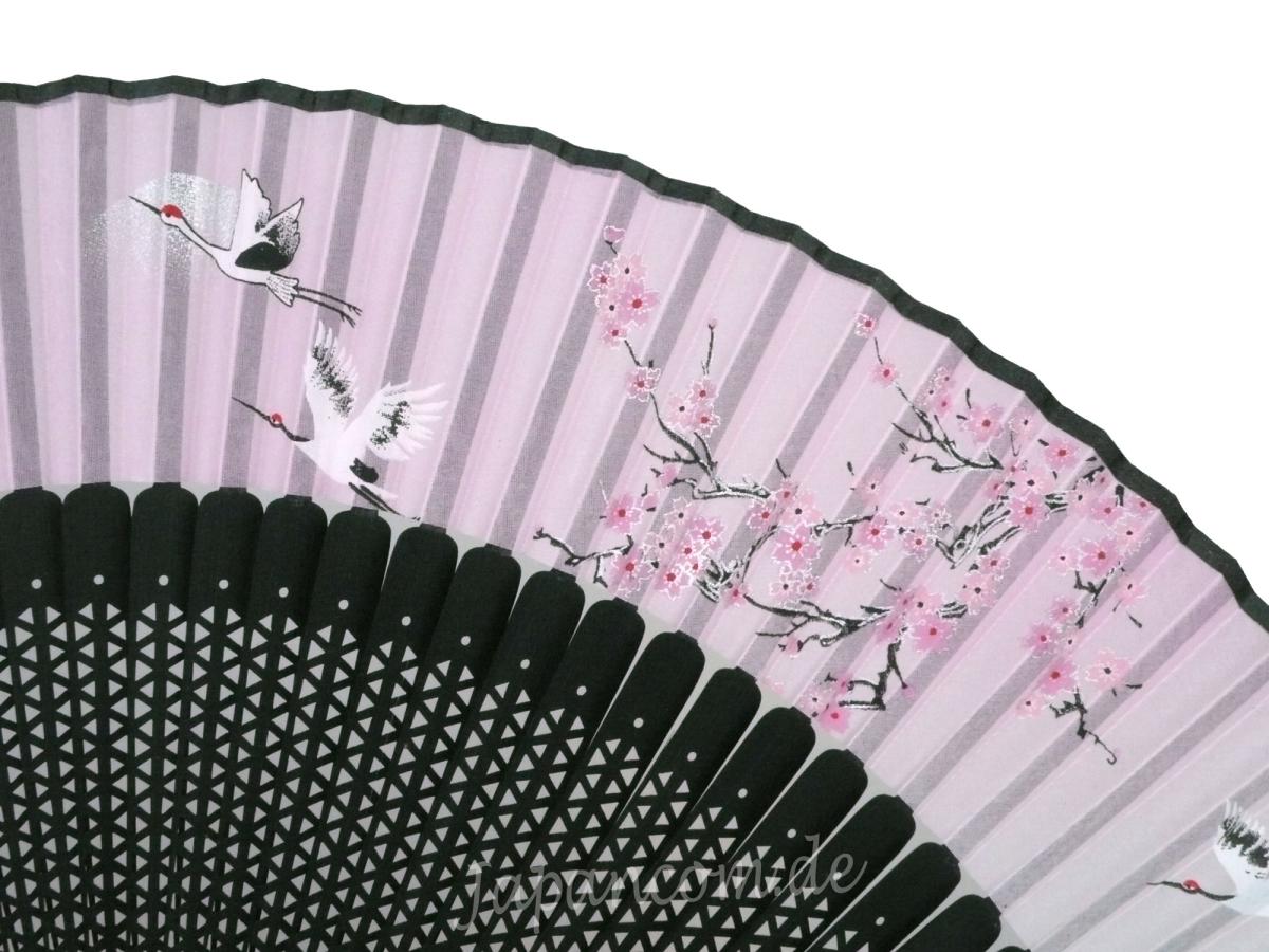 Seidenfächer Kraniche und Kirschblüten Detail