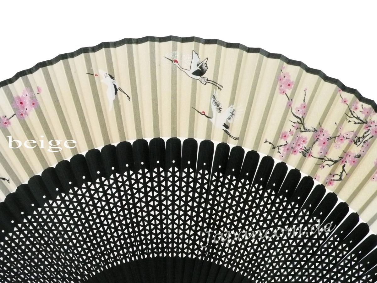 Bambusfächer Kraniche und Kirschblüten beige