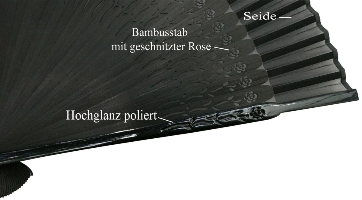Fächer Rose Lack, schwarz Seide