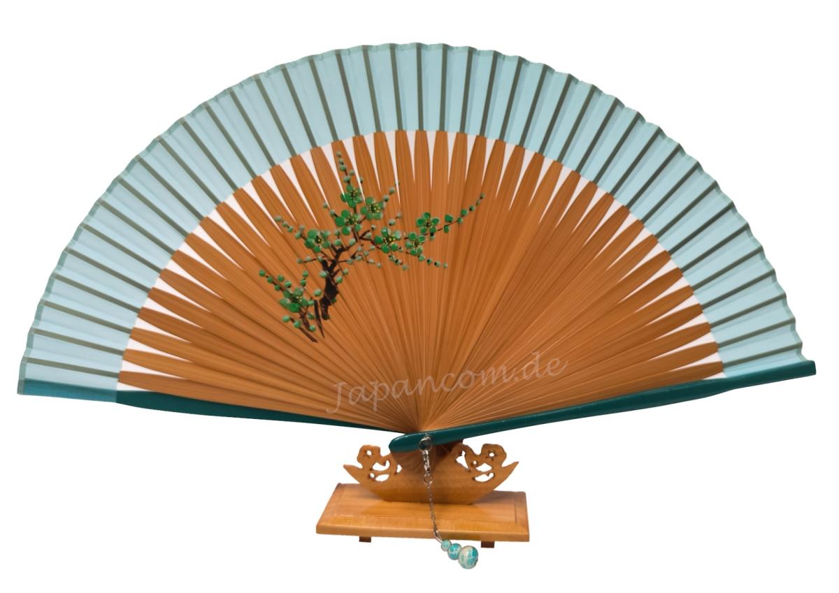 Bambusfächer Blumenzweig türkisgrün