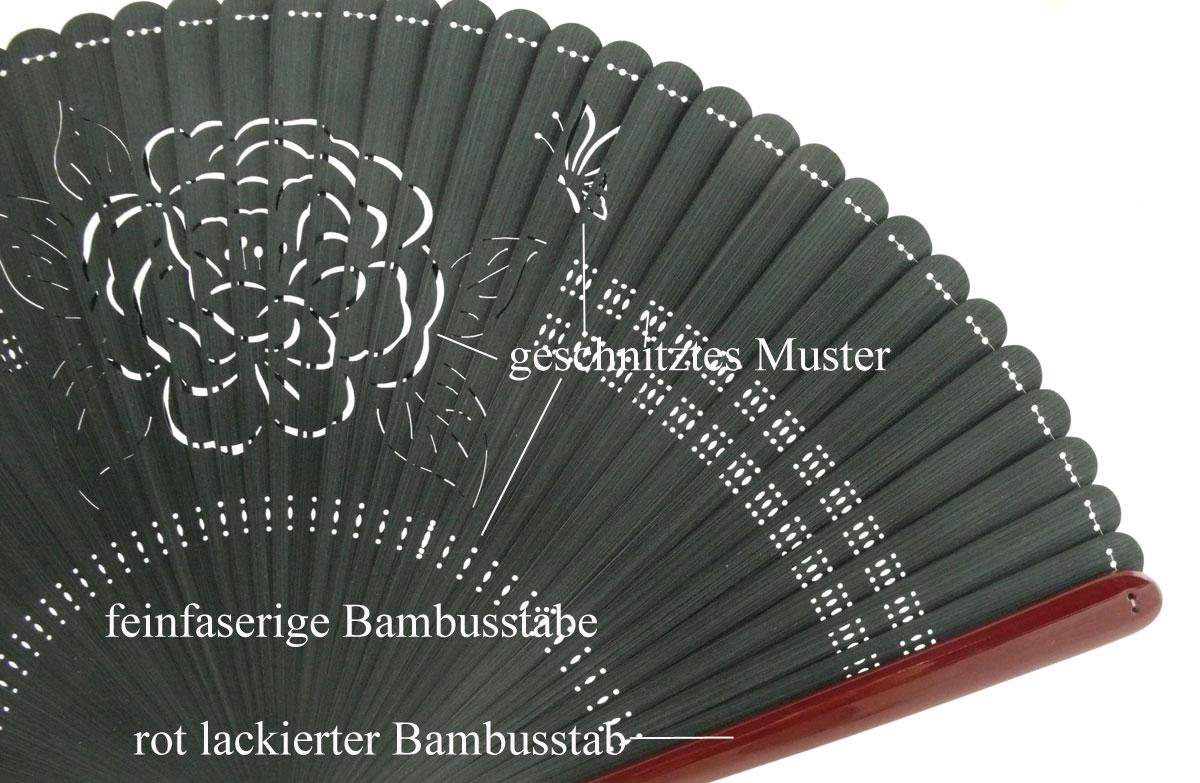 Fächer Bambus de Luxe Rose schwarz
