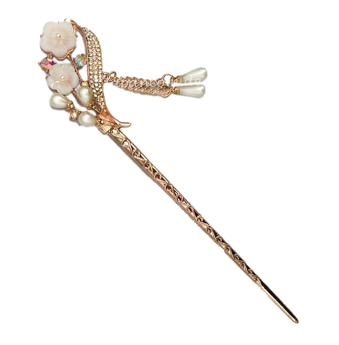 Haarnadel Blumen Perlmutt mit Perlen