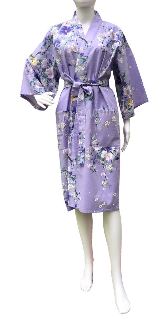 Lila kurzer Happi Kimono mit Blumenmuster
