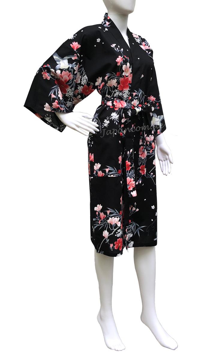 Schwarzer Baumwoll-Happi mit buntem Blumenmuster
