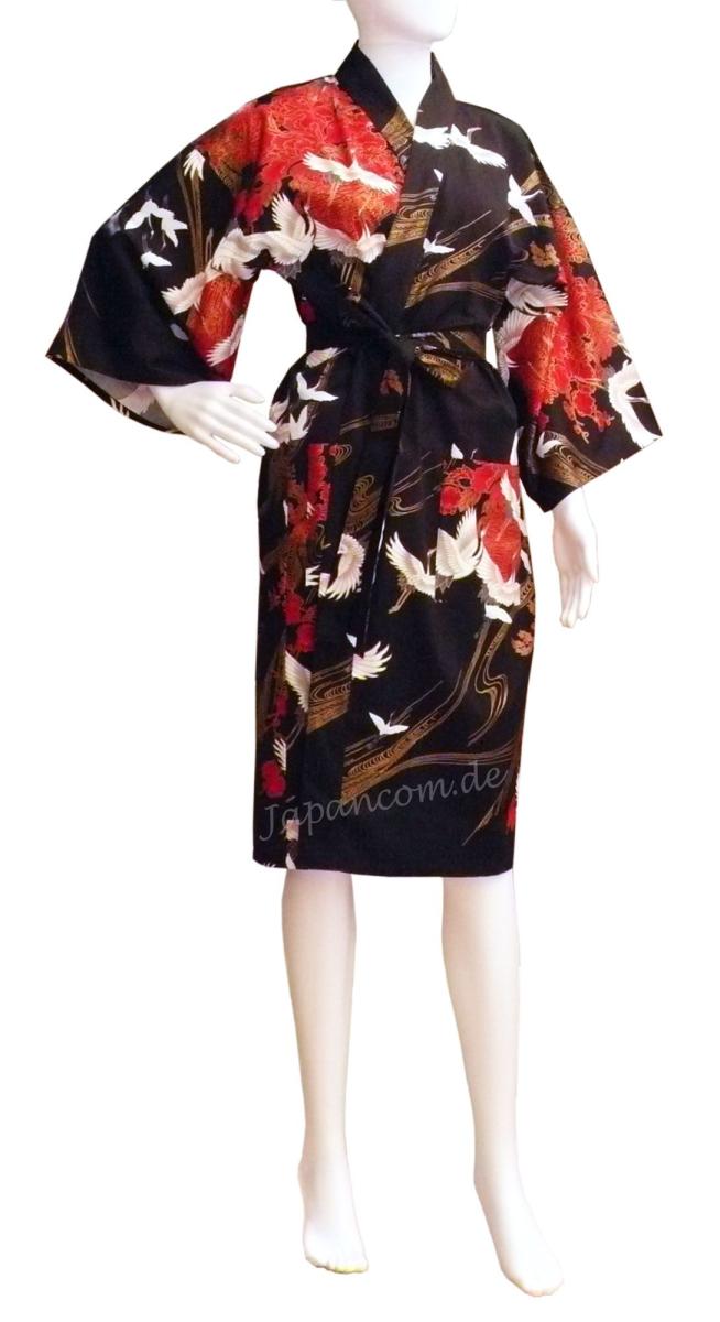 Happi Kimono Tsuru (Kranich) schwarz knielang