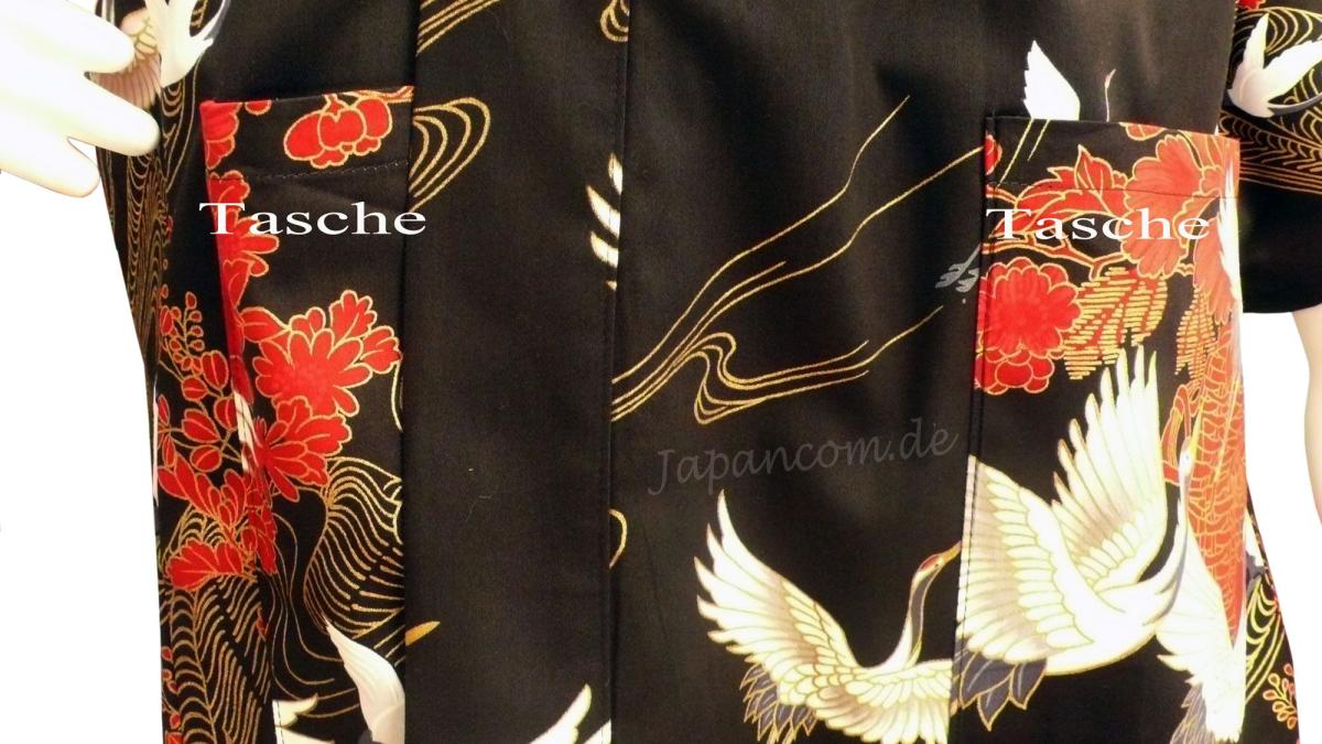 Happi Kimono Tsuru (Kranich) schwarz knielang
