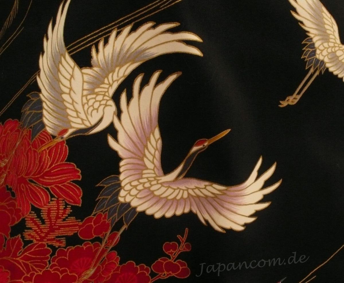 Happi Kimono Tsuru (Kranich) schwarz knielang