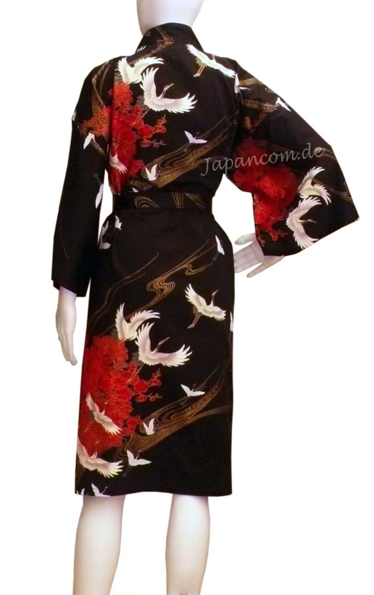 Happi Kimono Tsuru (Kranich) schwarz knielang