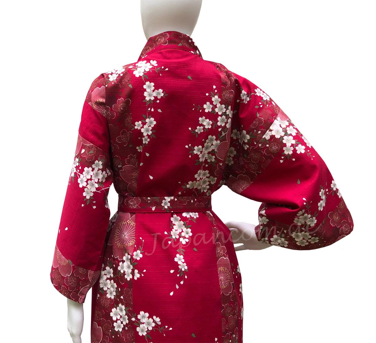 Kimono Sakura (Kirschblüten) rot, kurz, Happi