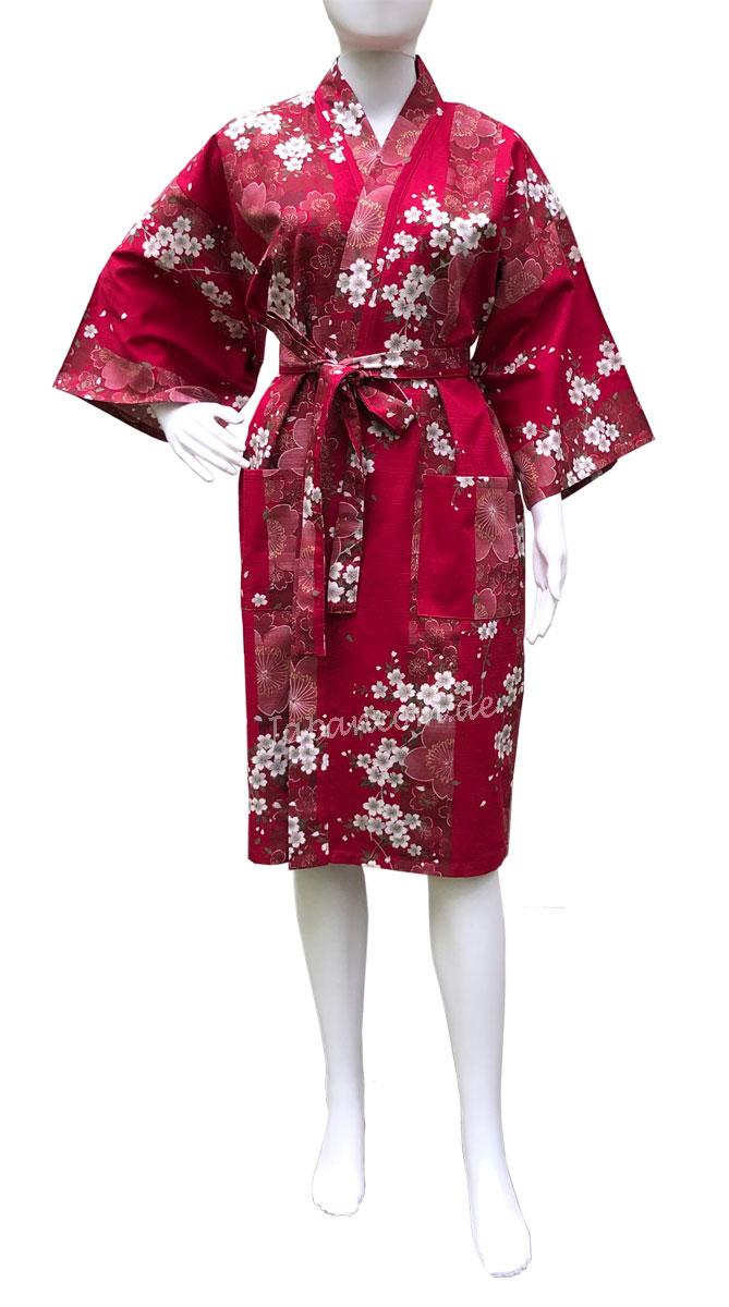 Kimono Sakura (Kirschblüten) rot, kurz, Happi