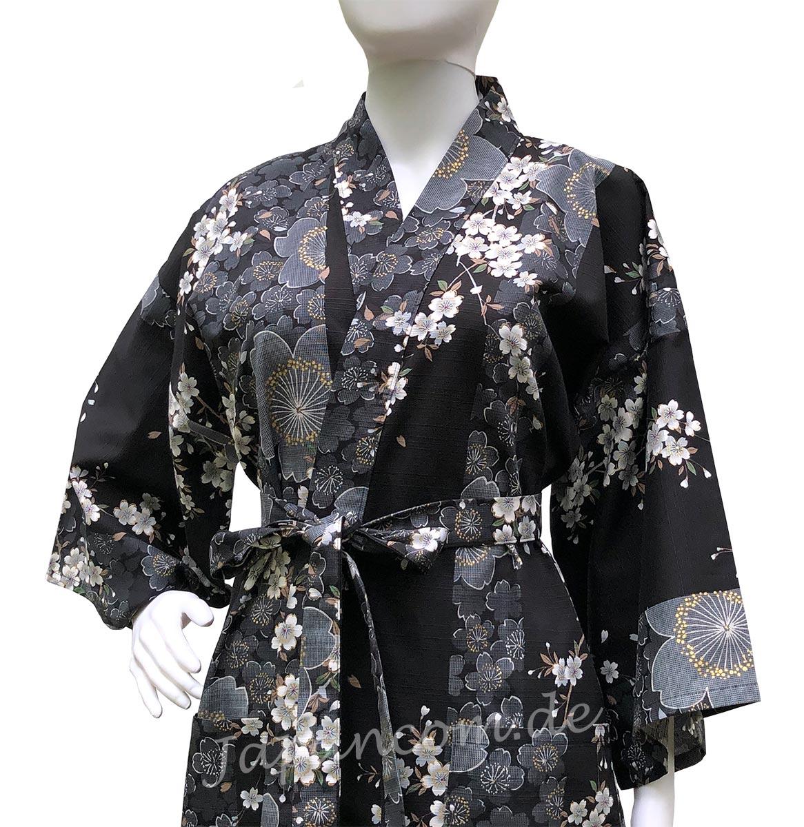 Kimono Sakura (Kirschblüte) schwarz, kurz