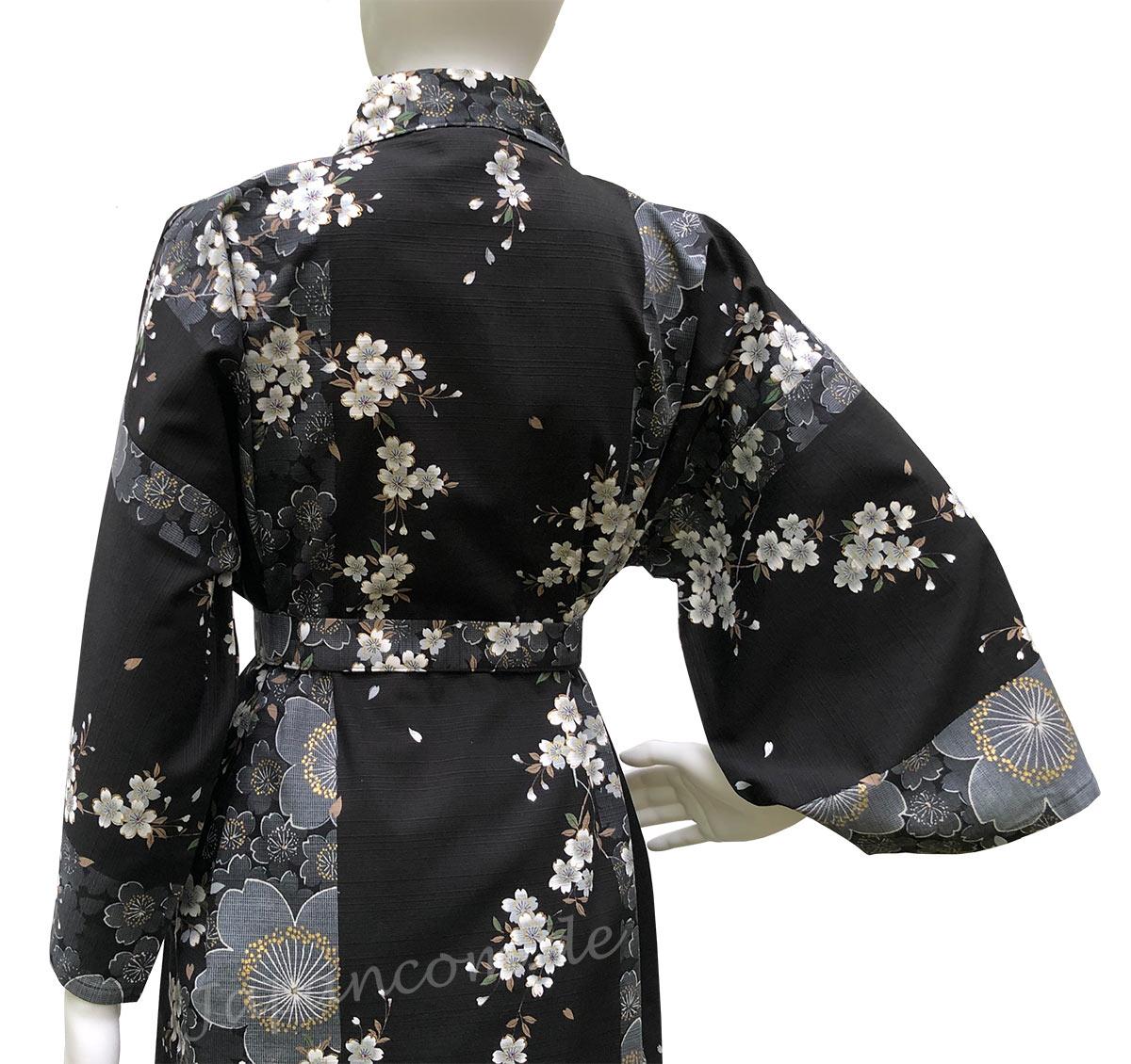 Kimono Sakura (Kirschblüte) schwarz, kurz