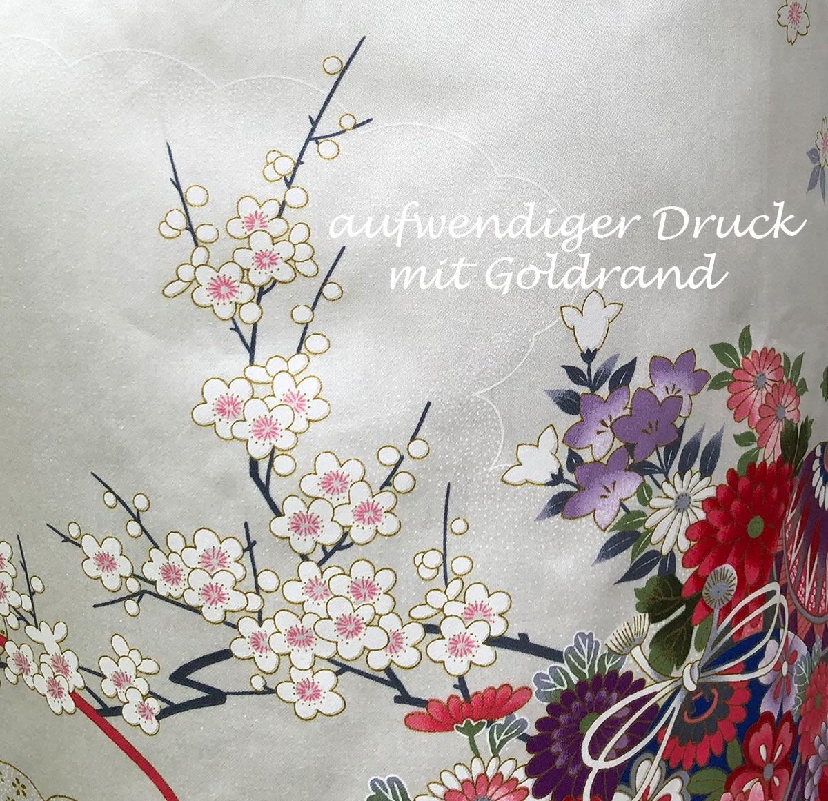 Kimono Damen Suzu Kirschblüten weiss kurz