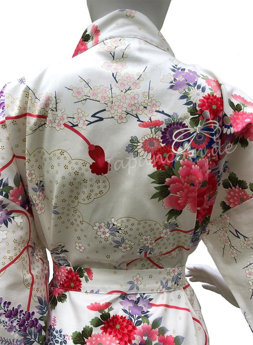 Kimono Damen Suzu Kirschblüten weiss kurz