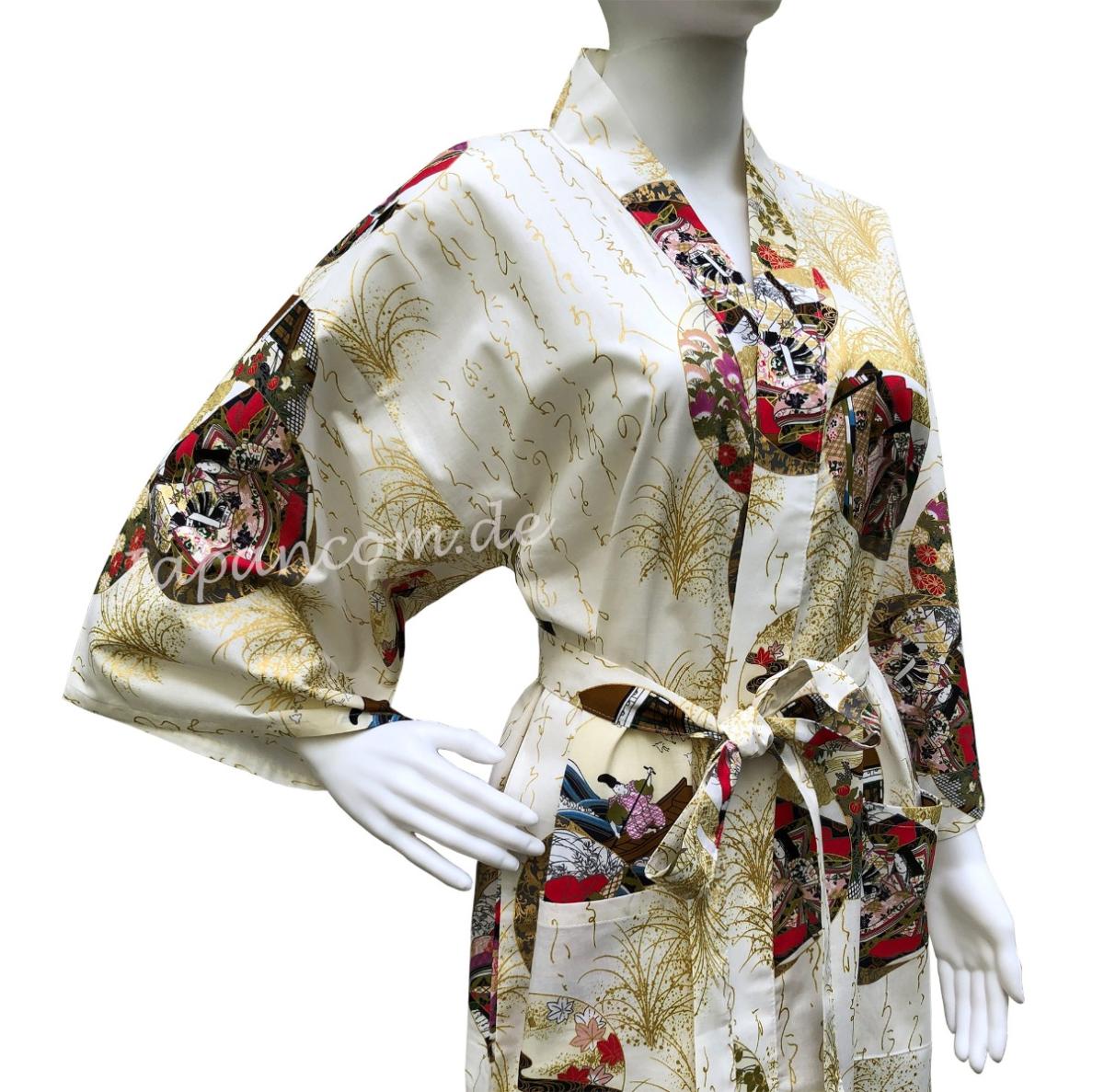 Weißer Damenkimono mit japanischen Hofdamen im Ukiyo-e-Stil