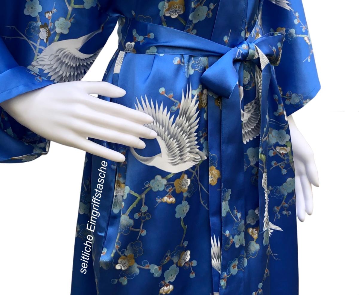 Seiden Kimono Kraniche und Kirschblüten Damen blau