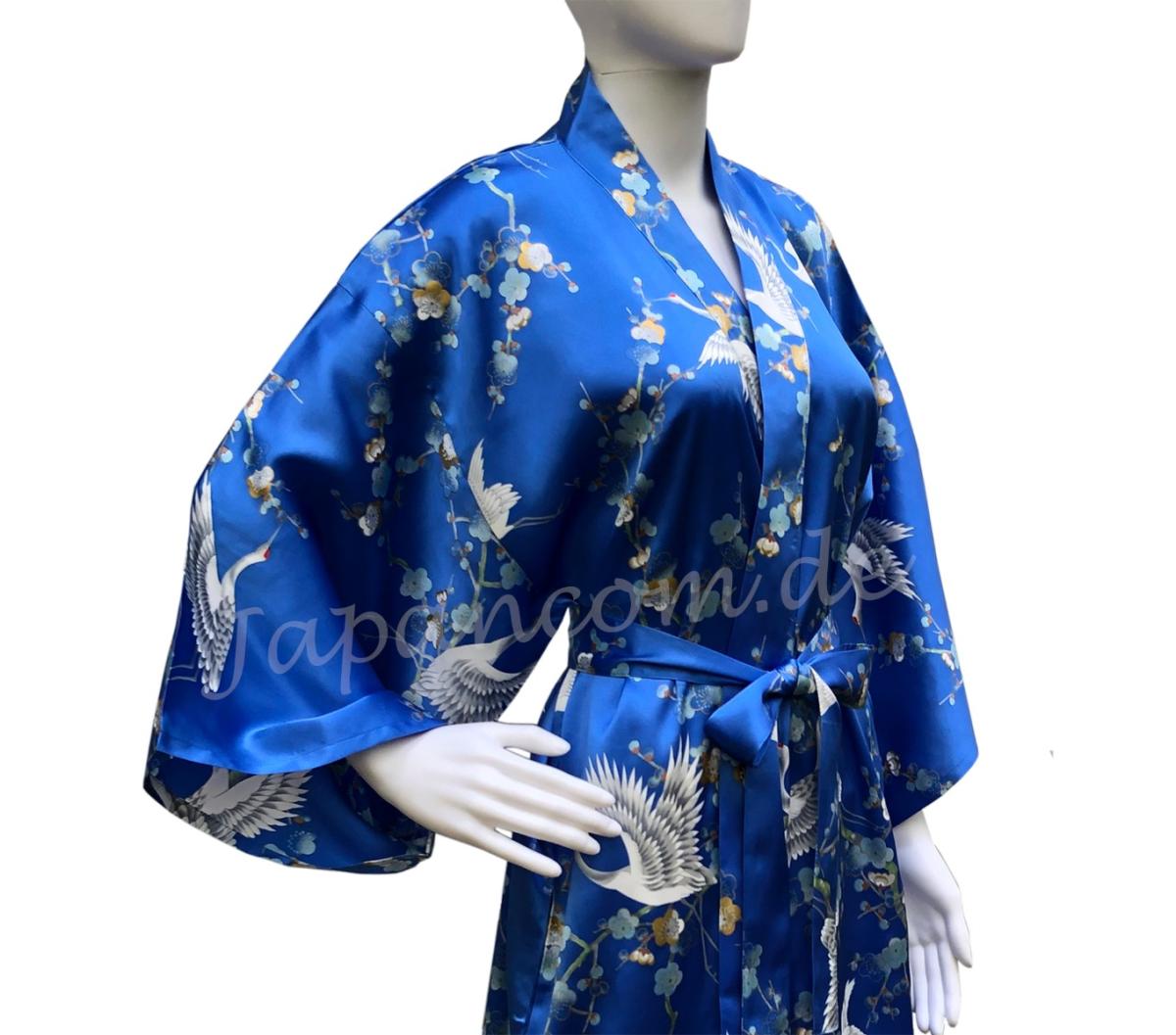 Seiden Kimono Kraniche und Kirschblüten Damen blau