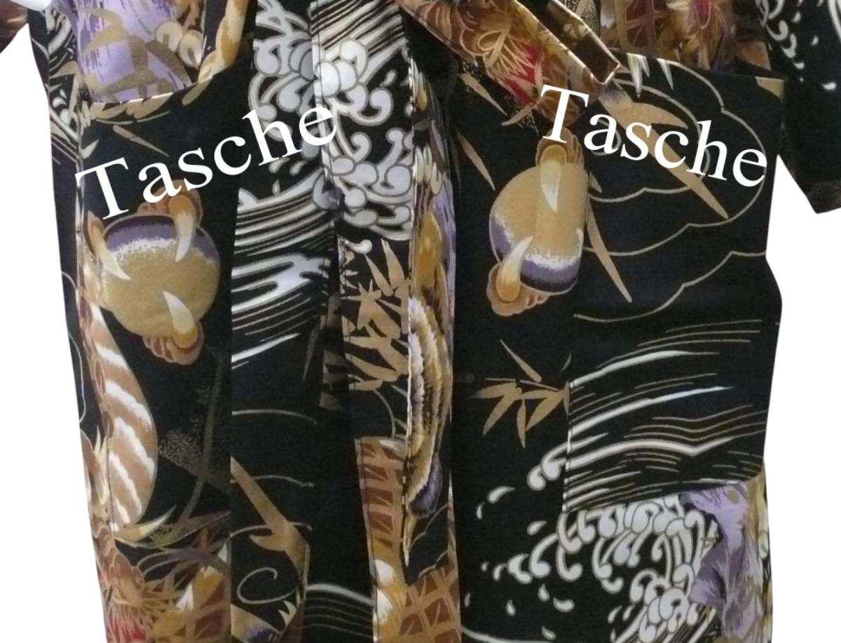 Bademantel Kimono Drachen Tiger schwarz kurz