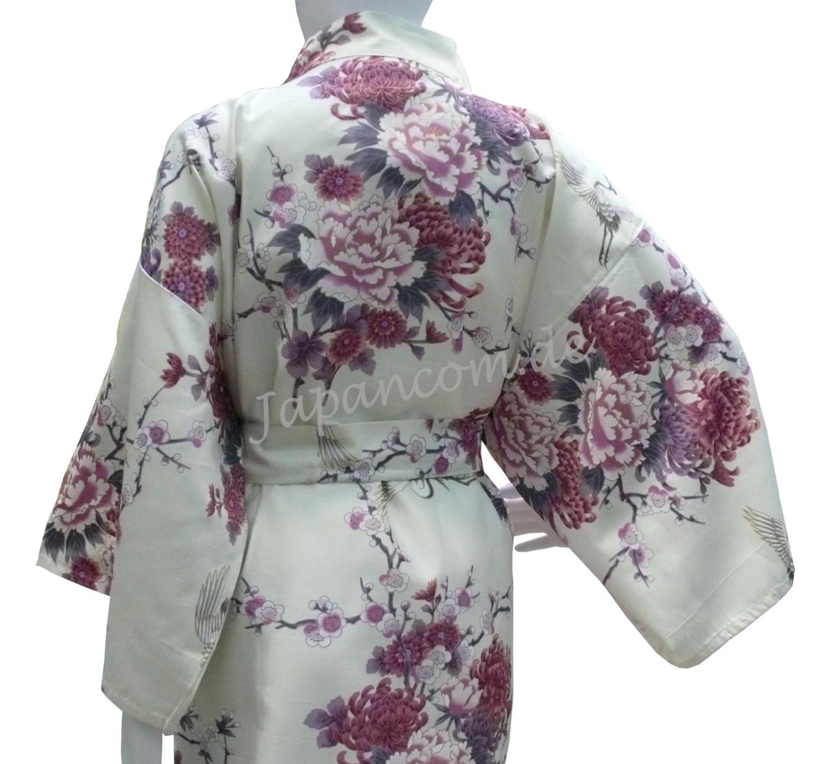 Kurzer weißer Happi Kimono mit Kranichen