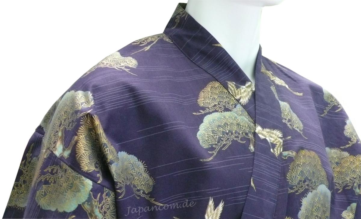 Herren Kimono Kraniche & Kiefern blau Gr. M