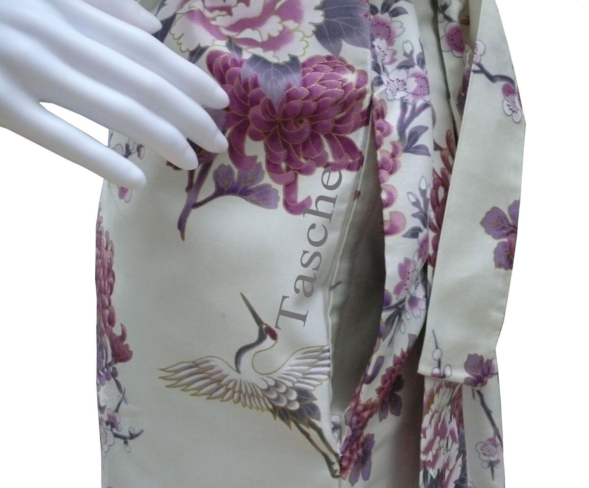 Kimono Fliegender Kranich weiß kurz Baumwollsatin