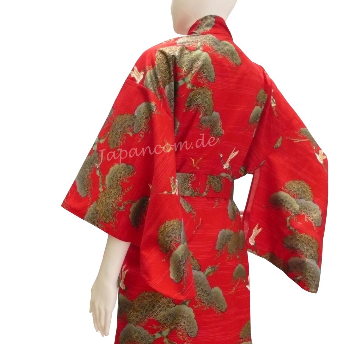 Damen Kimono Kraniche Kiefern rot