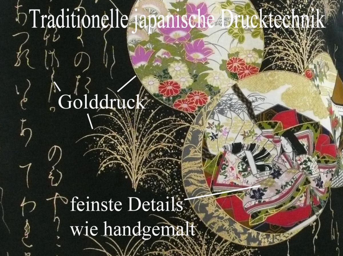 Detail des Genji-Motivs auf dem schwarzen Damenkimono