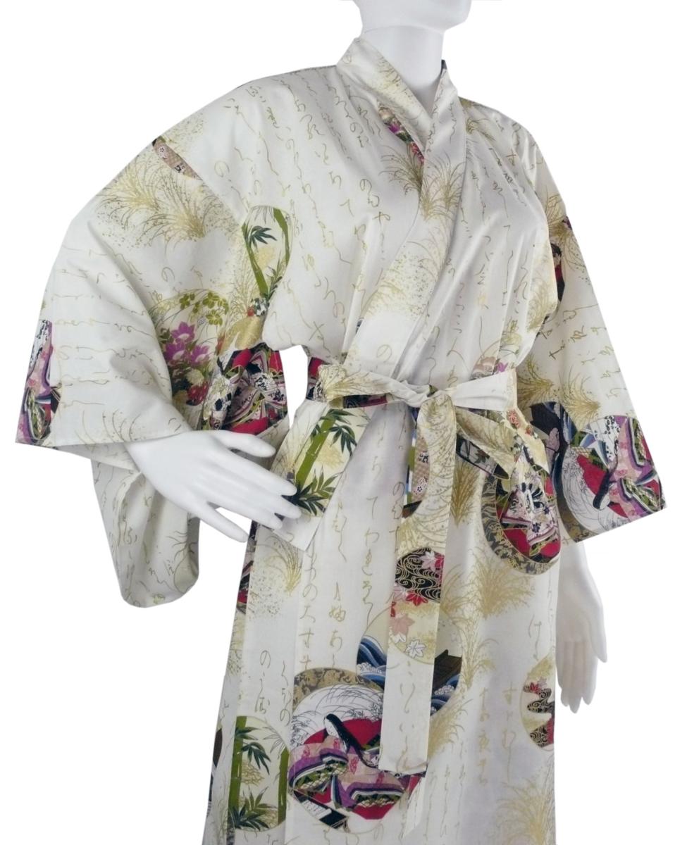 Weißer Damenkimono Prinzessin mit Genji-Motiven