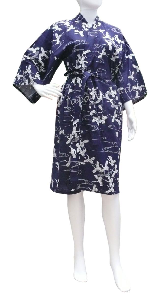 Yukata Kimono Schneekraniche blau kurz