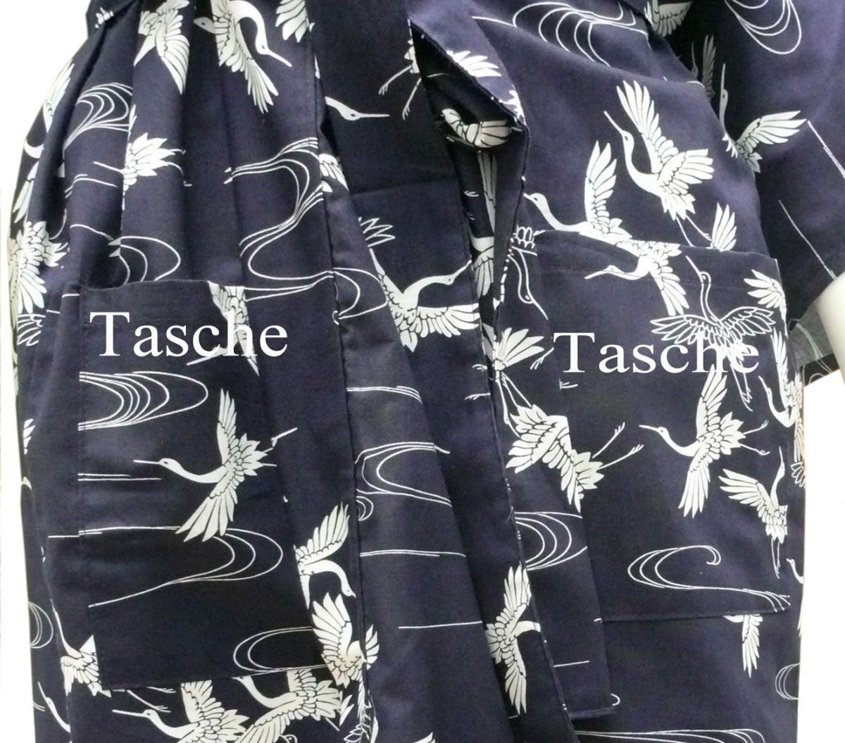 Yukata Kimono Schneekraniche blau kurz