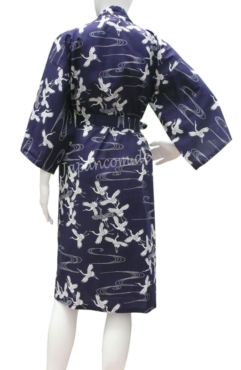 Yukata Kimono Schneekraniche blau kurz