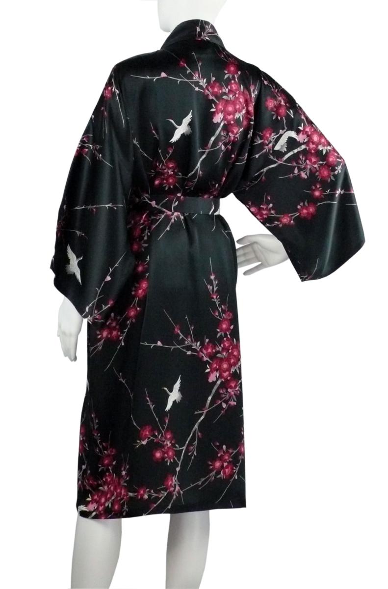 Kimono Seide Cherry Blossom schwarz kurz