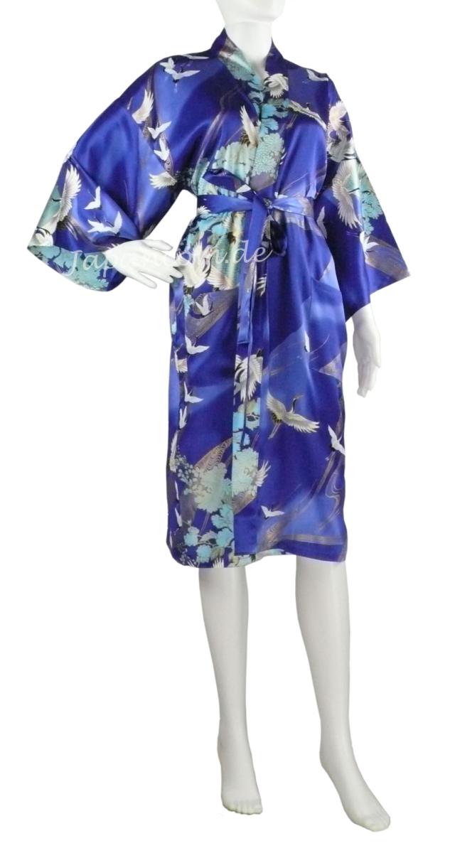 Kimono Seide Tsuru blau kurz